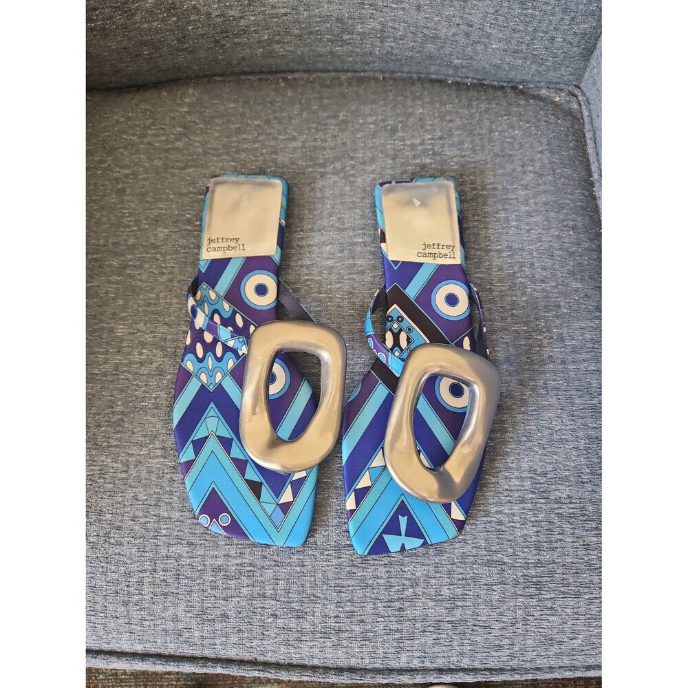 Jeffrey Campbell "Linquess-2" Blue Evil Eye Thong Sandals Size 7